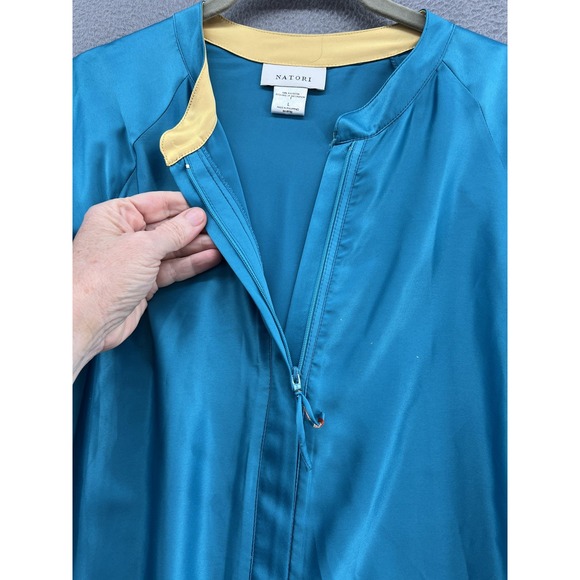 Natori Robe Womens Large Blue Kimono Long Sleeve Bird Floral Embroidered 55in - Picture 14 of 16